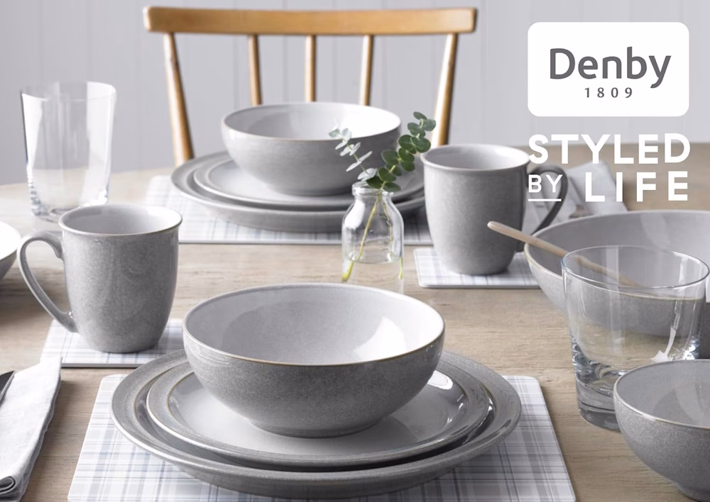 Denby - Elements Light Grey Dinner Set For 4 - 12 Piece Ceramic Tableware Set - Dishwasher Microwave Safe Crockery Set - 4 x Dinner Plates, 4 x Medium Plates, 4 x Cereal Bowls
