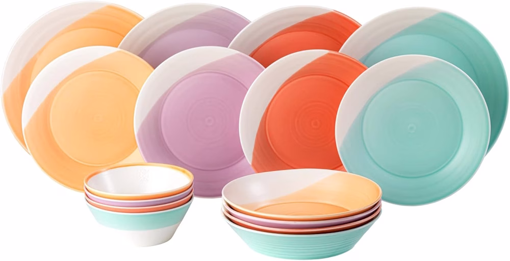 Royal Doulton Mixed Set - 1815 Bright Collection - Porcelain Plate & Bowl Set of 16 - Plates & Bowls for Dinner, Pasta, Cereal & Soup, Various Sizes
