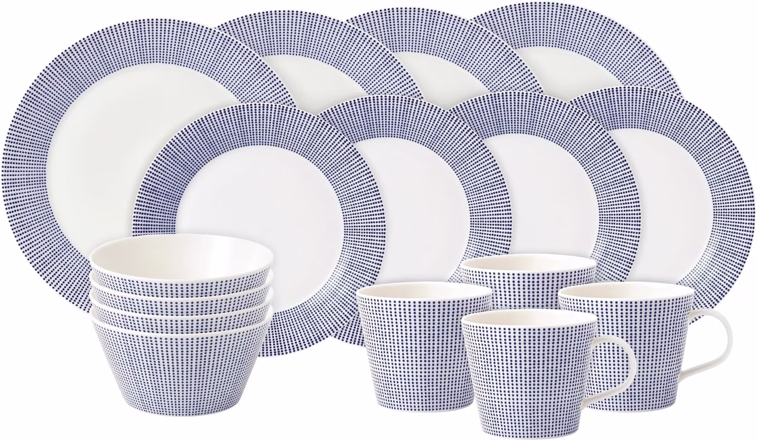 Royal Doulton Dinner Set, Stoneware, Designed to Mix & Match, 1815 Pacific Dinnerware Set, Blue Dots, 16 Piece Set