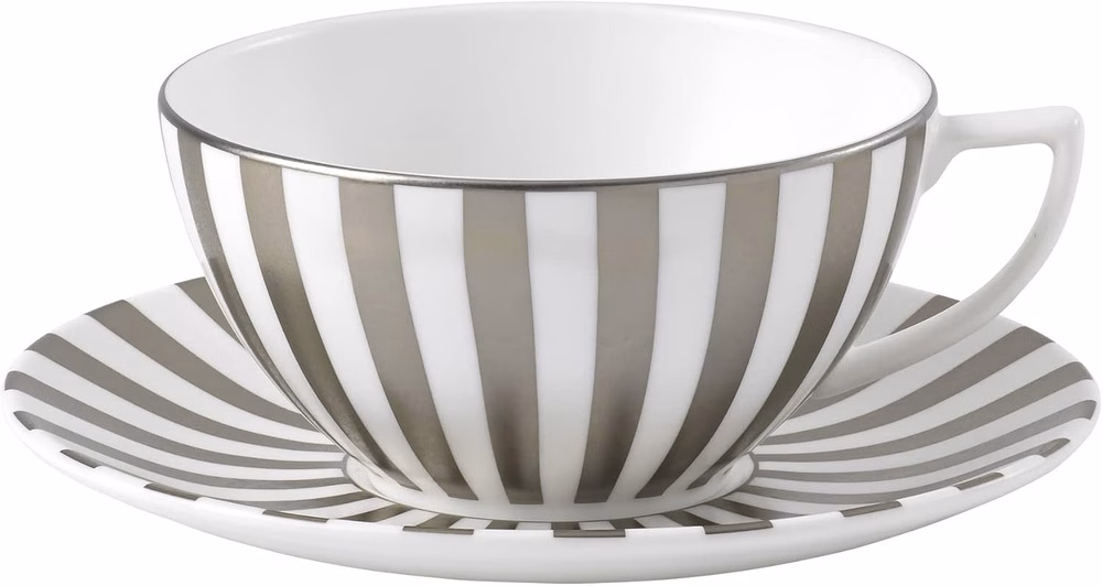 Jasper Conran at Wedgwood Platinum Stripe Teacup & Saucer, White With a Platinum Rim