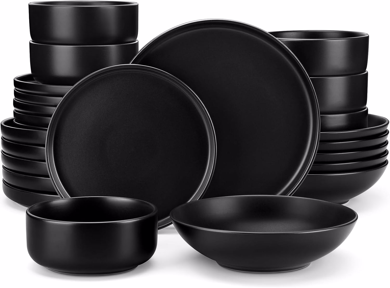 vancasso Black Crockery Sets for 6 People, Dinner Set 24 Piece Plates and Bowls Set, Elegant Dinnerware with Matte Glaze, Modern Style Playa Dinner Sets