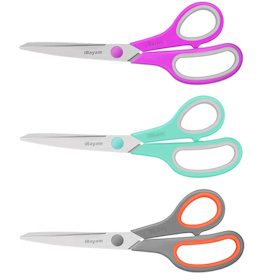 Multipurpose Scissors 8 inch 3 Pack with Ultra Sharp Blades, Comfort-Grip Handles, Sturdy for School Home Office Art Craft Sewing Tailor Heavy Duty