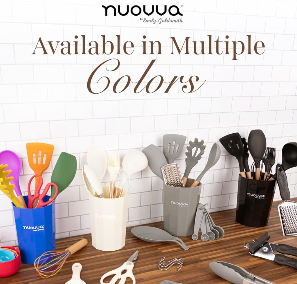 Set of silicon kitchen tools with wood effect handles