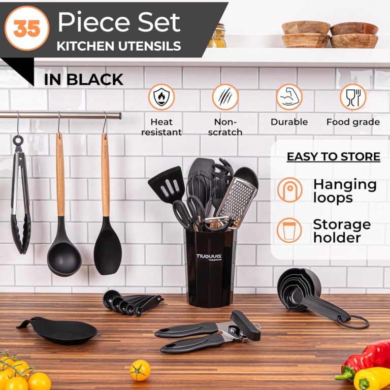 Set of silicon kitchen tools with wood effect handles