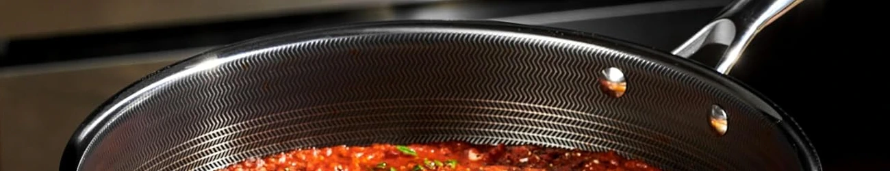 Slim feature image clip of a Hexclad cookware frying pan in use