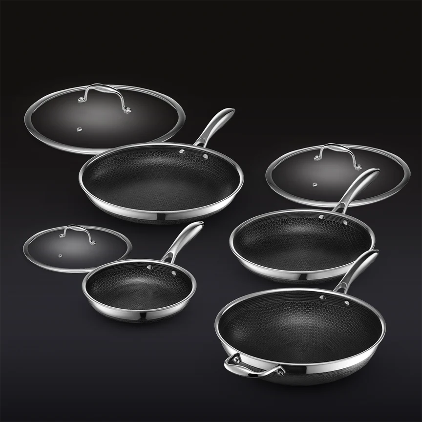 HexClad 7pce Hybrid Cookware Set w/ Lids & Wok
