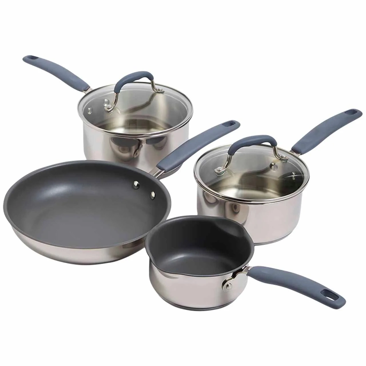 M&S 4 Pack Stainless Steel Pan Set, One Size, Silver